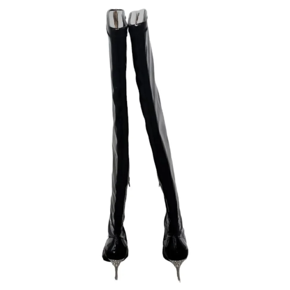 Inc  Black Over the Knee  Patient Leather W Sparkling Toe Piece Black Sz 6M NWT